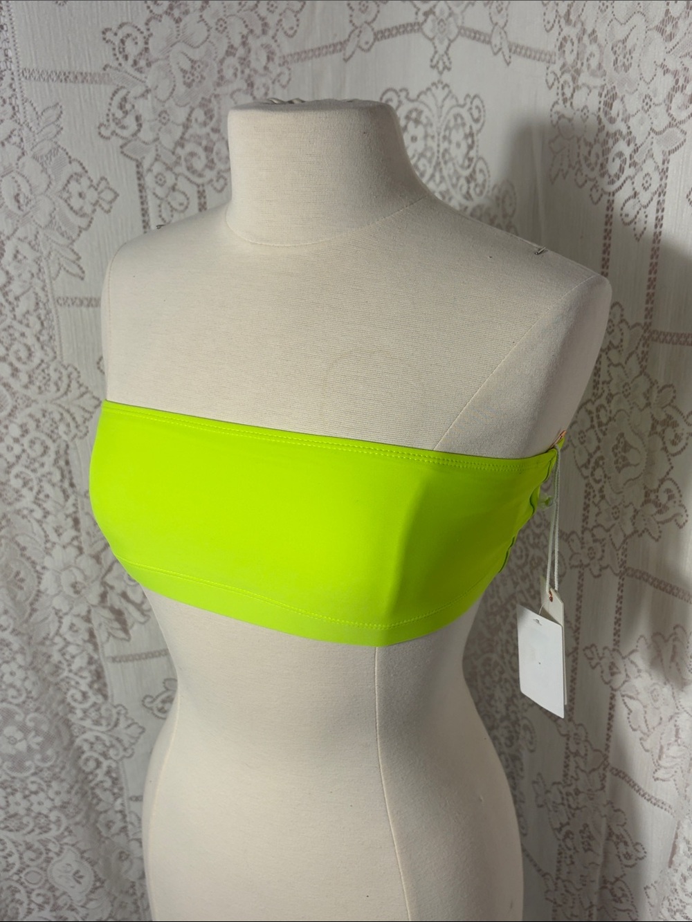 Good American Neon Lime Bandeau Bikini Top